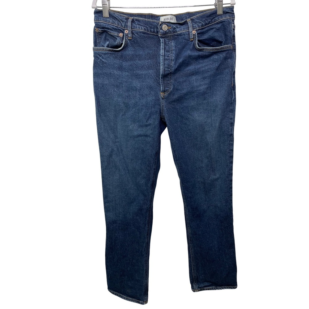 AGOLDE Riley Long High Rise Jeans Button Fly Size 31 Womens Denim Organic Cotton